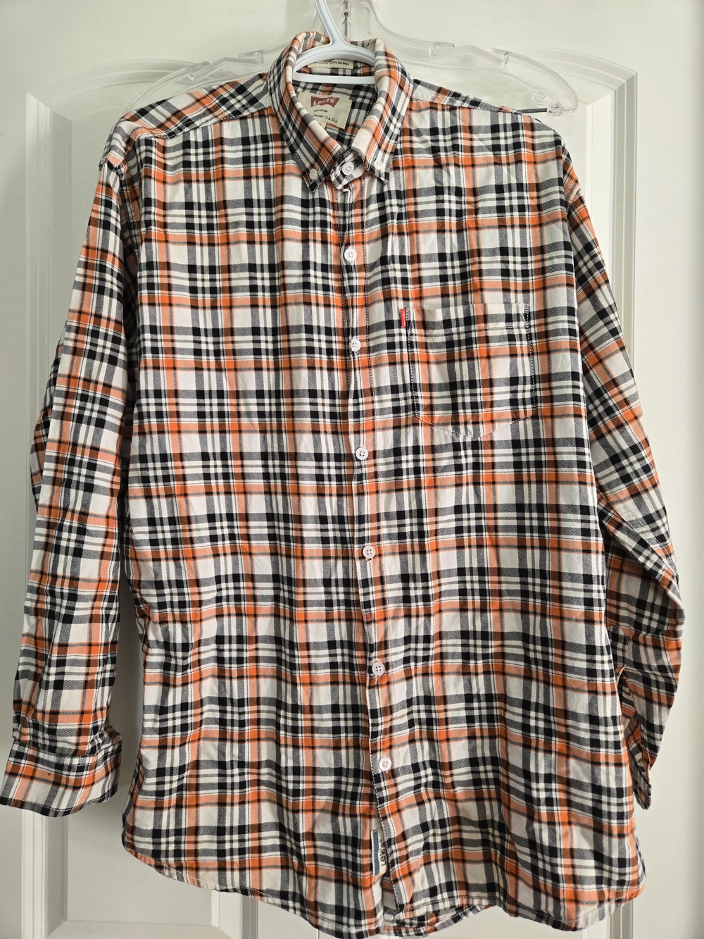 Levi's Men's Orange & Black Plaid Button-Down Shirt